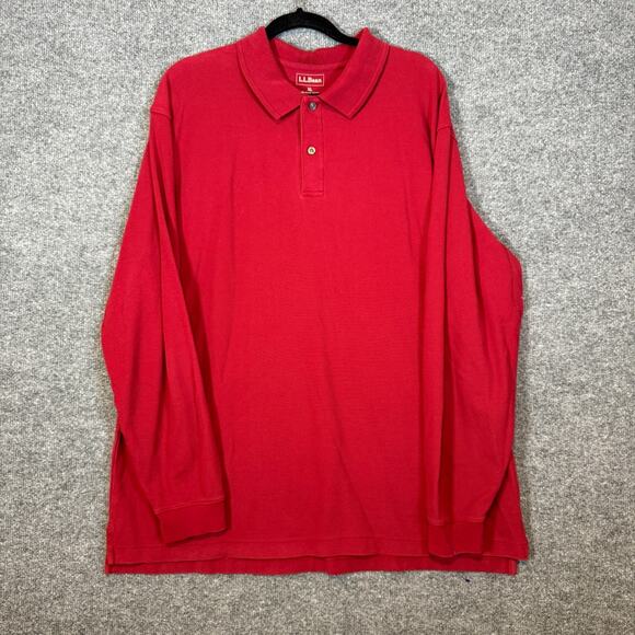 L.L Bean Shirt Mens XL Red Polo Shirt Long Sleeve Stretch Collare Casual - Picture 1 of 9